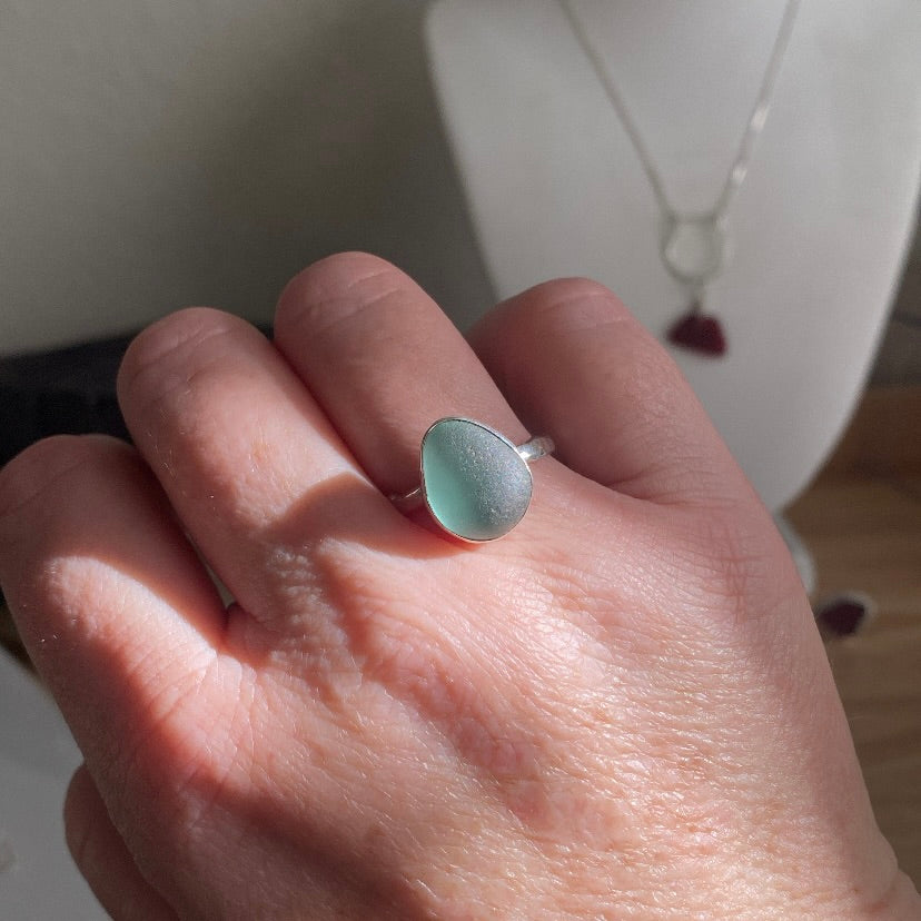 Perfect Sea Foam Sea Glass Statement Ring | One of a Kind | Size 8
