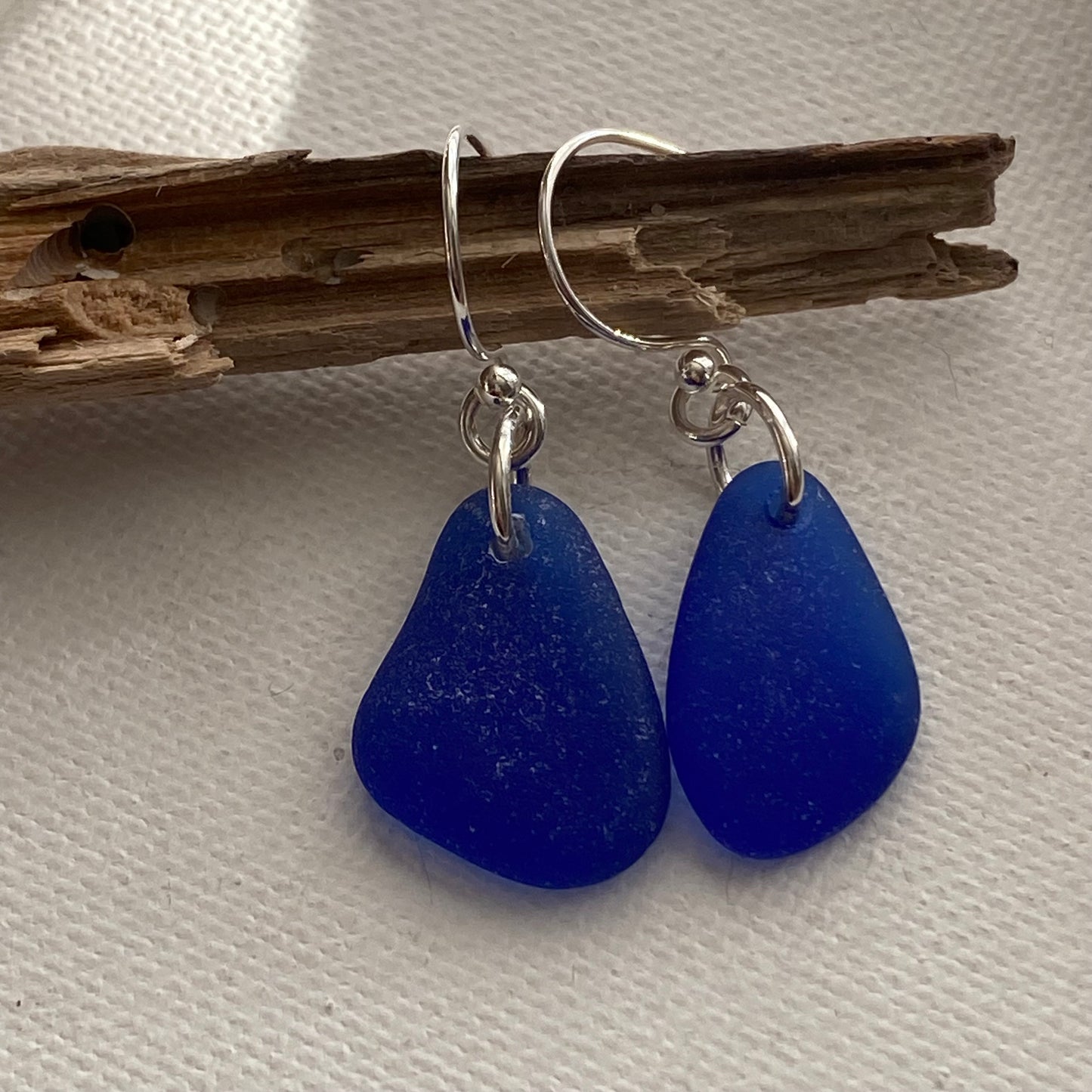 Simple Cobalt Blue sea glass earrings | Dangle Earrings | Silver Beach Glass