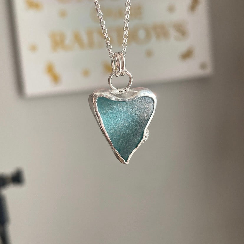 Teal Heart Sea Glass Necklace | One of a Kind
