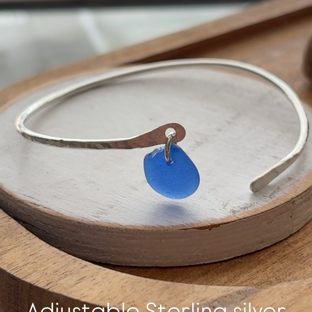 Sea to Shining Sea | Cobalt Blue Sea Glass Sterling Silver Cuff Bracelet