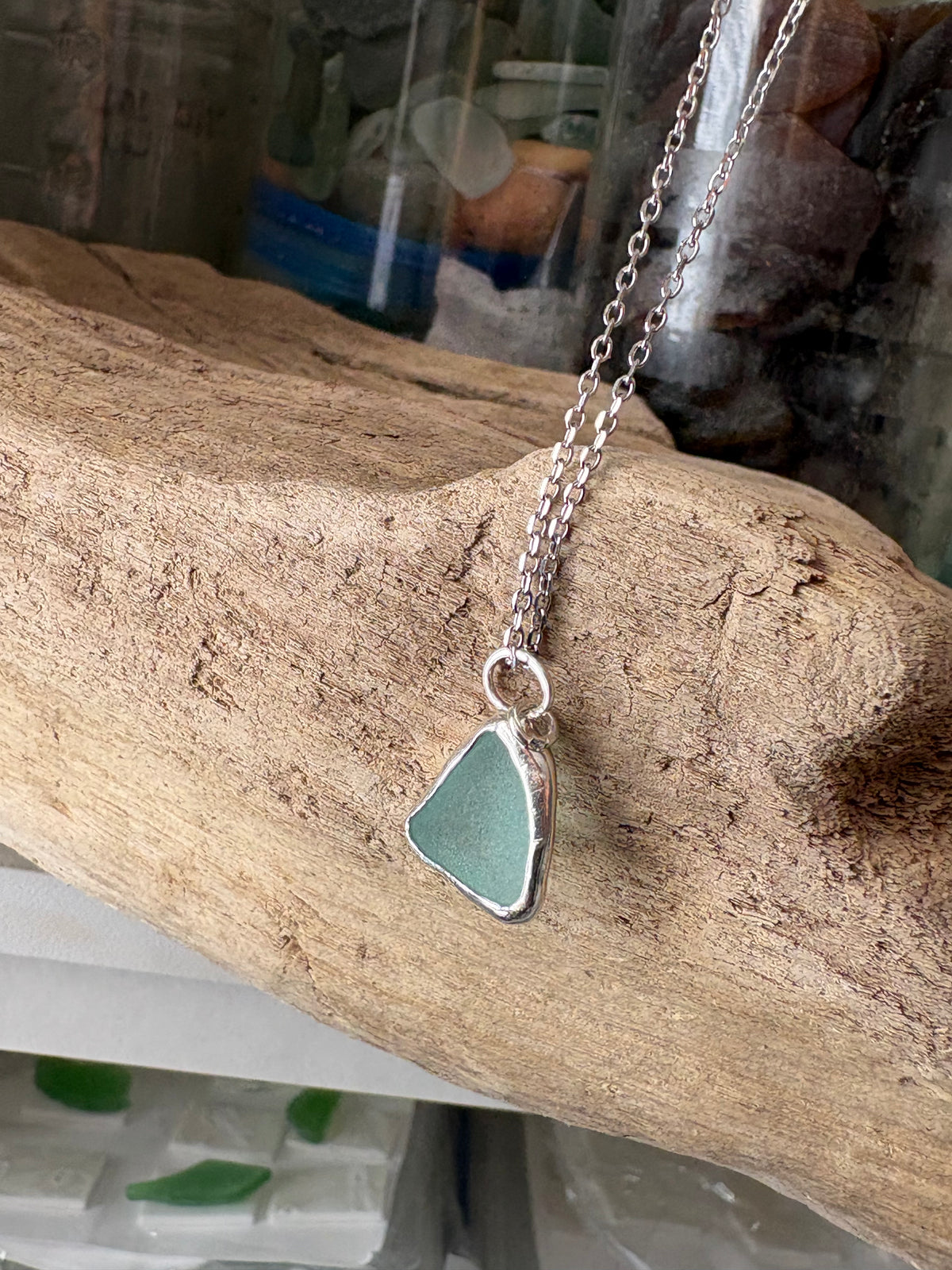 Sky Blue Sea Glass Pendant Necklace