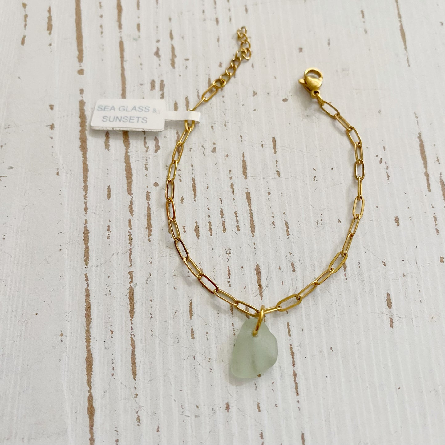 Small Gold Paperclip sea glass bracelet