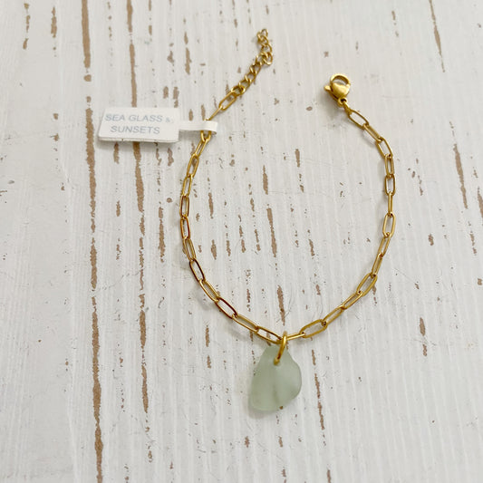Small Gold Paperclip sea glass bracelet