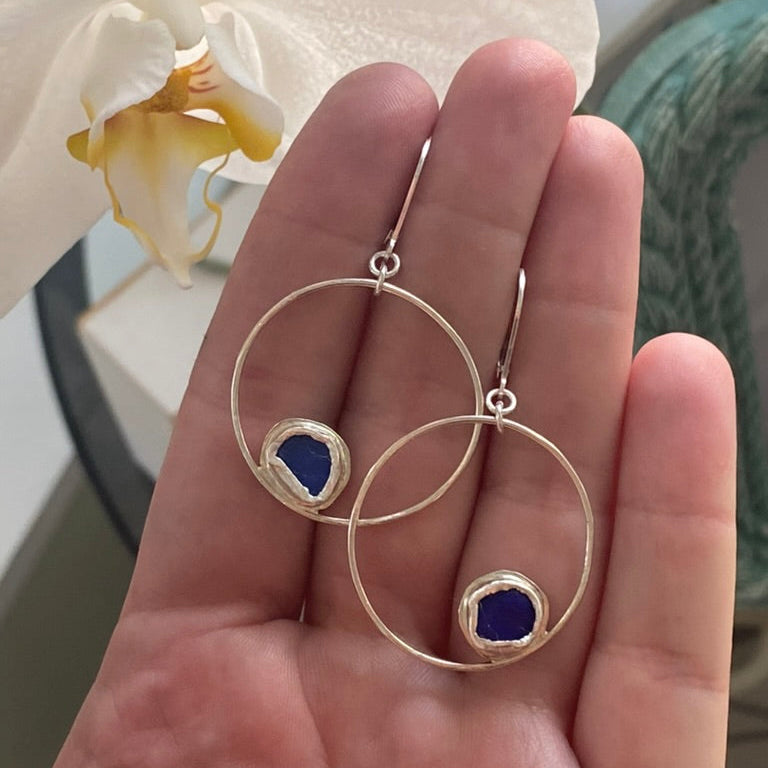 Sterling Silver Sea Glass Hoop Dangle Earrings | Preorder sale: Order by Friday