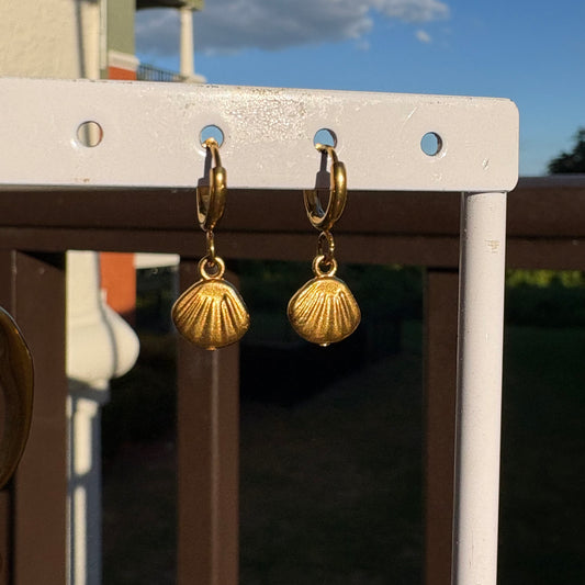 Tiny Shell Huggie Hoop Earrings | Gold or Silver