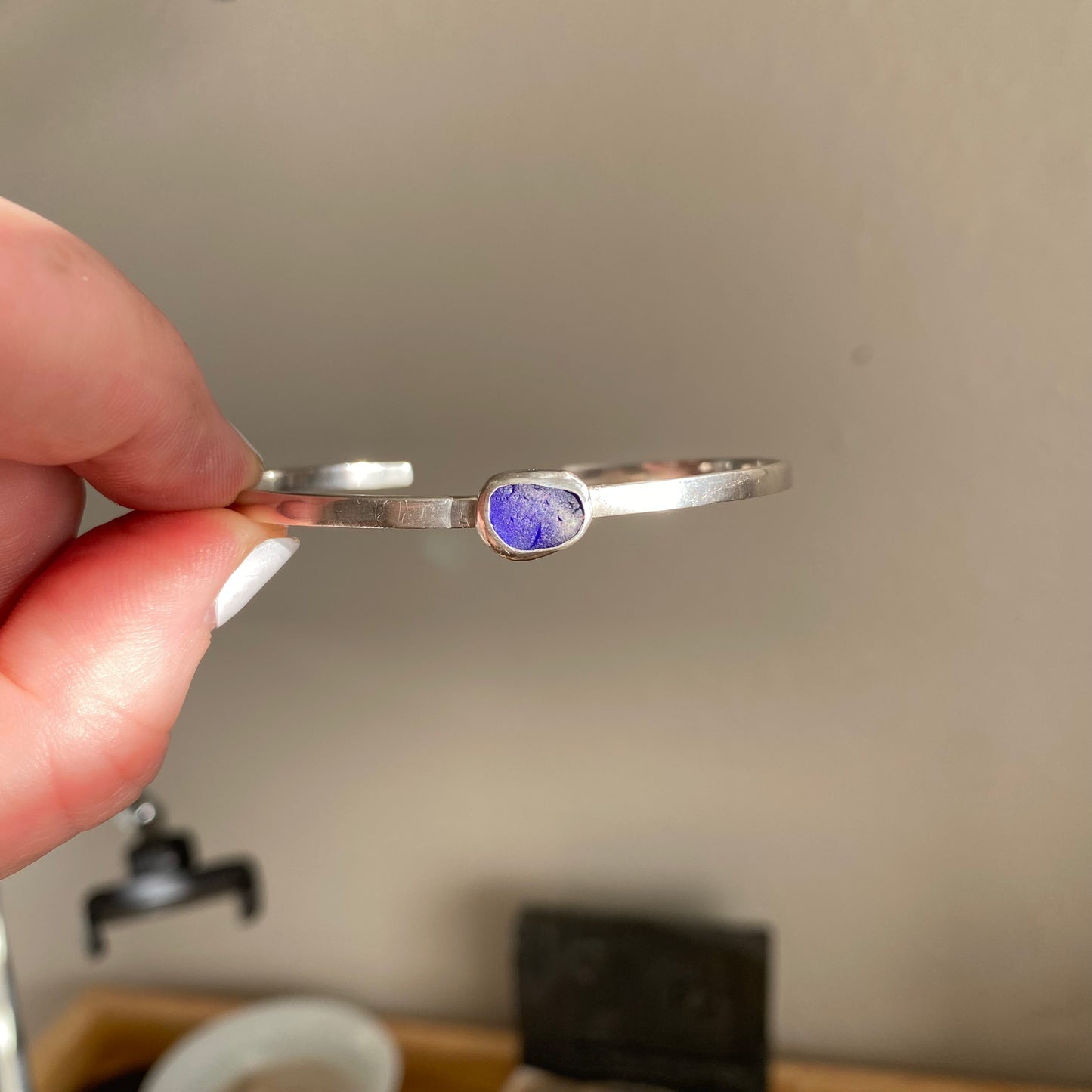 Cobalt Blue Sea Glass Cuff  Bracelet