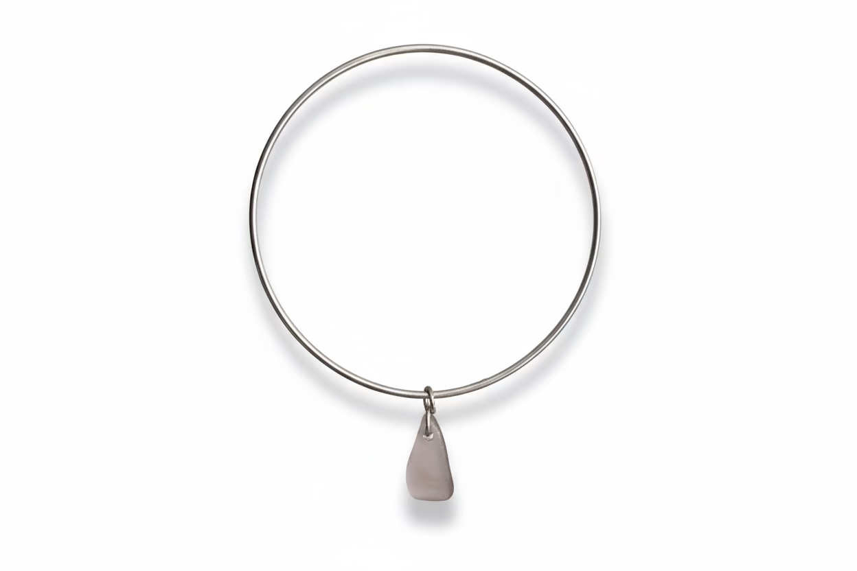 Sterling Silver Sea Glass Bangle Bracelet – Light Purple/Pink