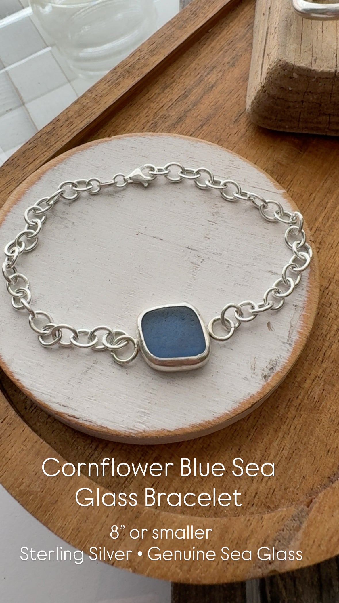 Sea to Shining Sea | Cornflower Blue Sea Glass Sterling Silver Classic Link Bracelet