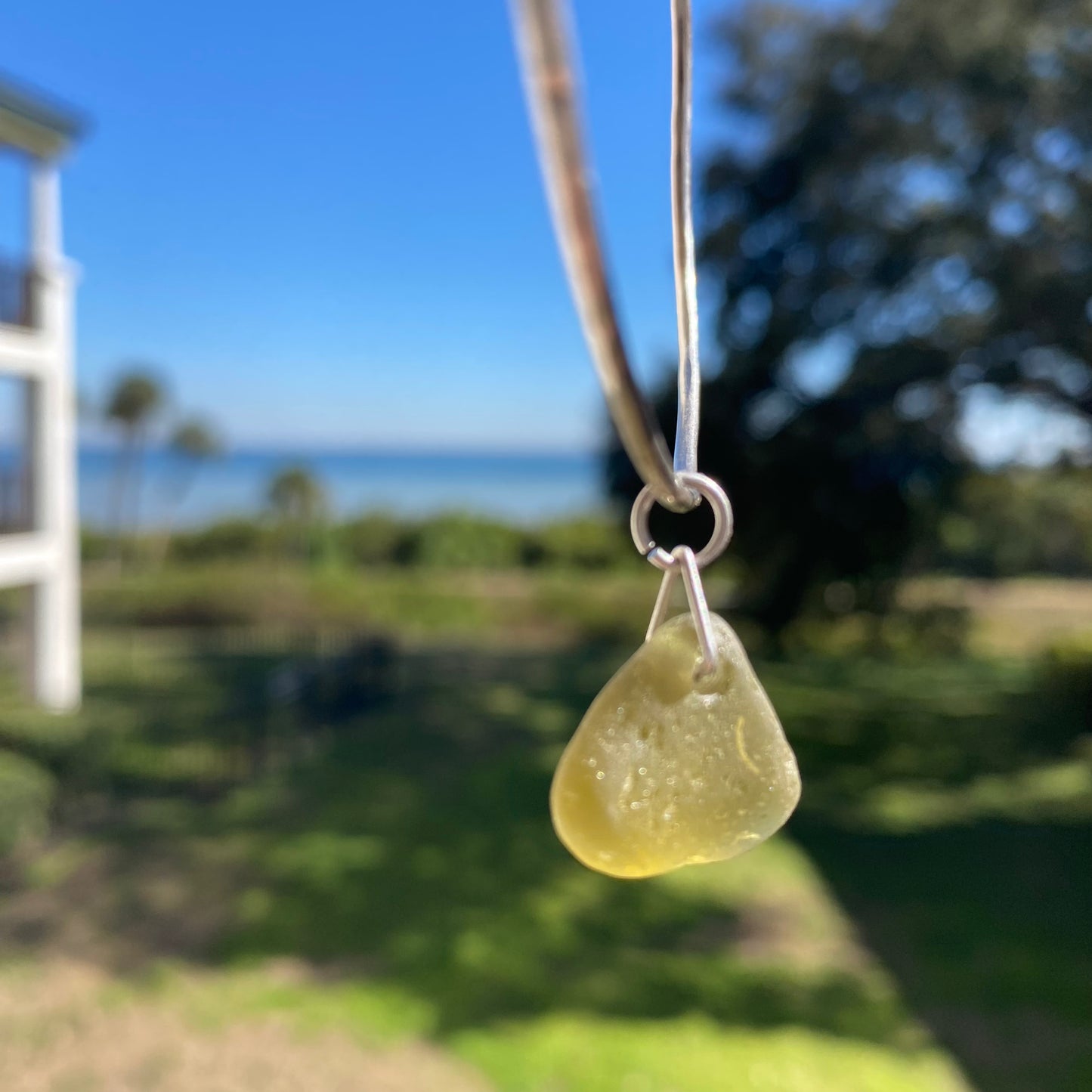 Sterling Silver Sea Glass Bangle Bracelet – Citron