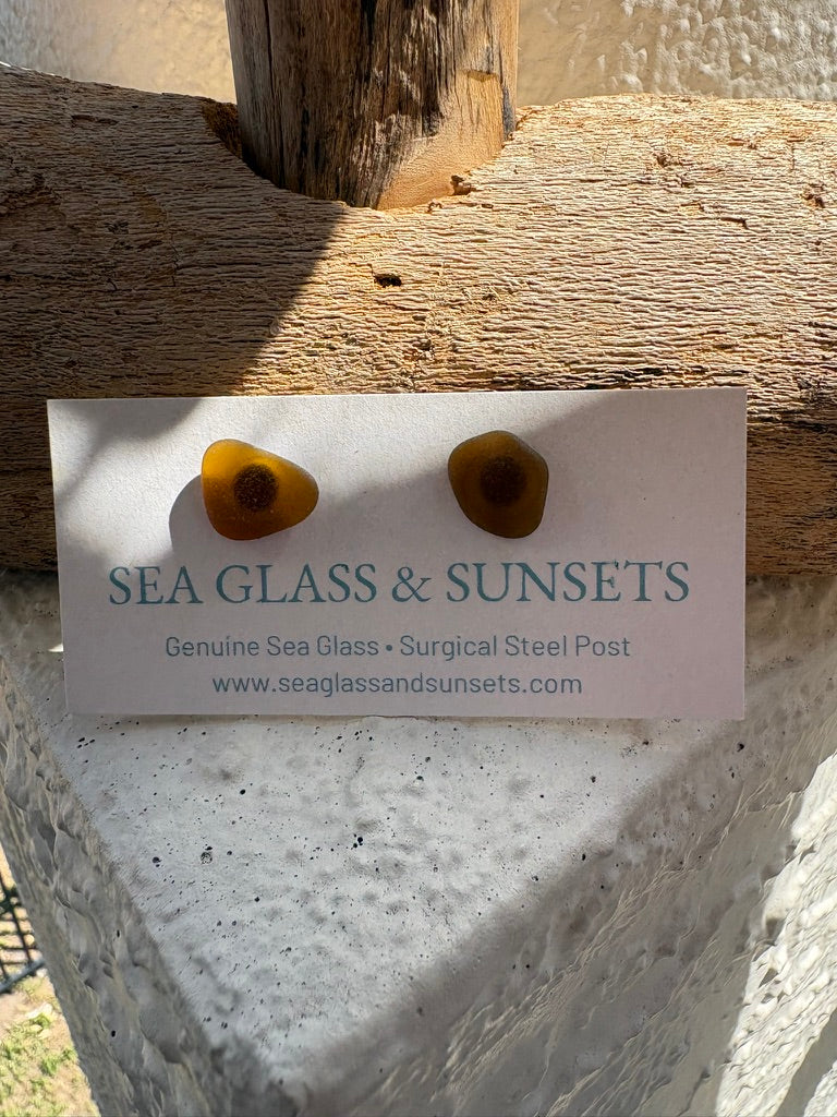 Brown Sea Glass Stud Earrings – Surgical Steel Posts