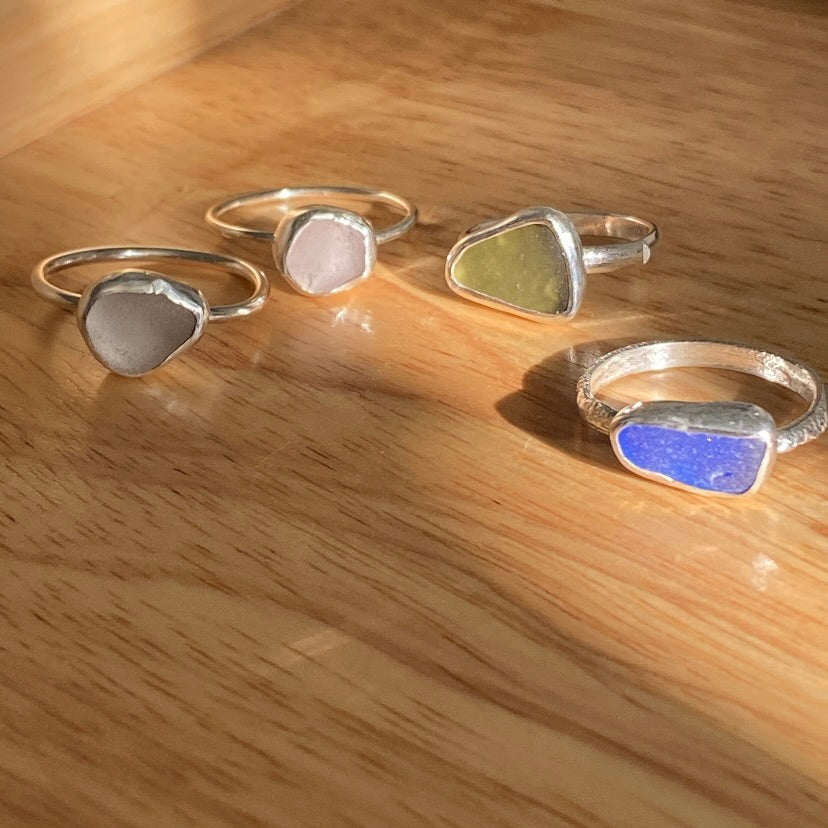 Cobalt Blue Sea Glass Bezel Ring – Sterling Silver (Size 9)