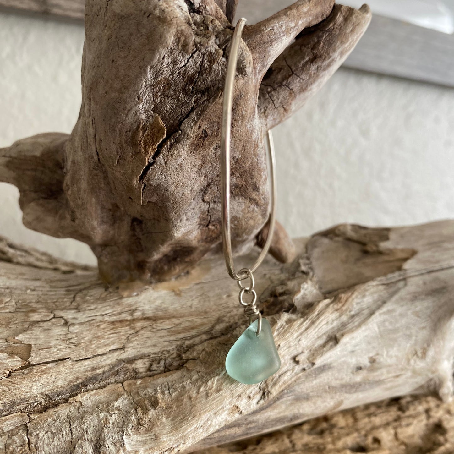 Sterling Silver Sea Glass Bangle Bracelet – Aqua