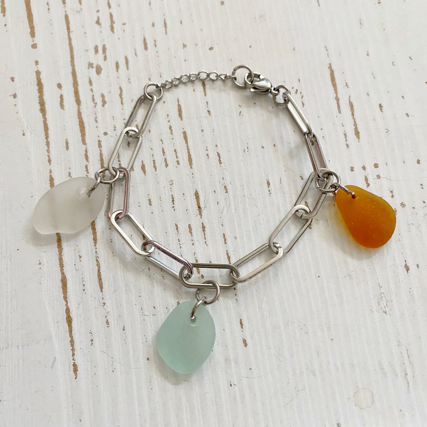 Paperclip sea glass bracelet