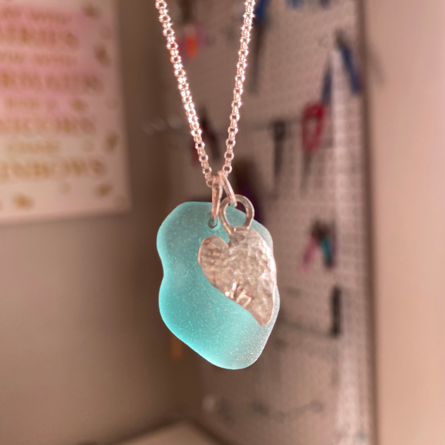 Teal Horizon – Large Organically Shaped Sea Glass Necklace