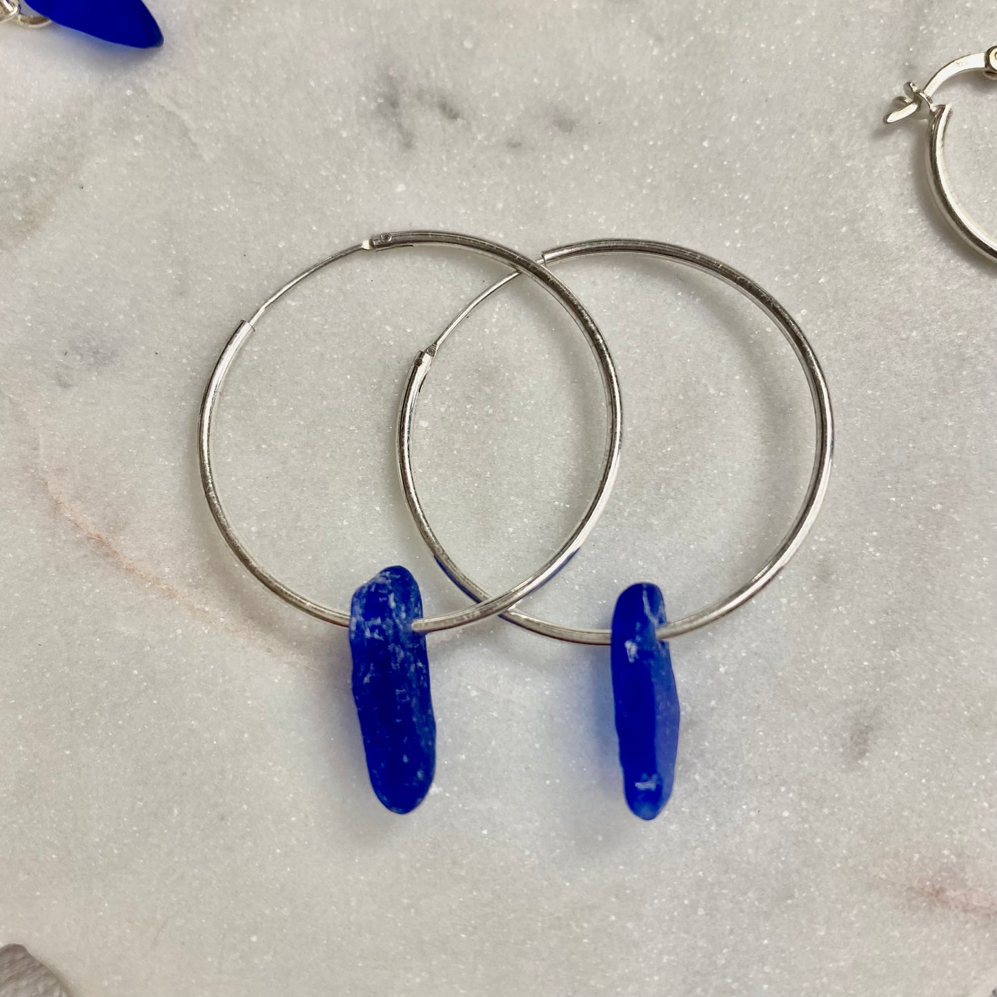 Blue Sea Glass Earrings | Hoop Earrings | Sterling Silver