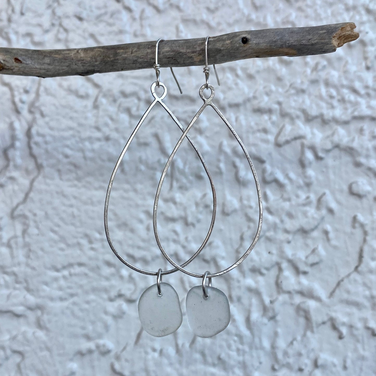 Handmade Clear Sea Glass Dangle Earrings