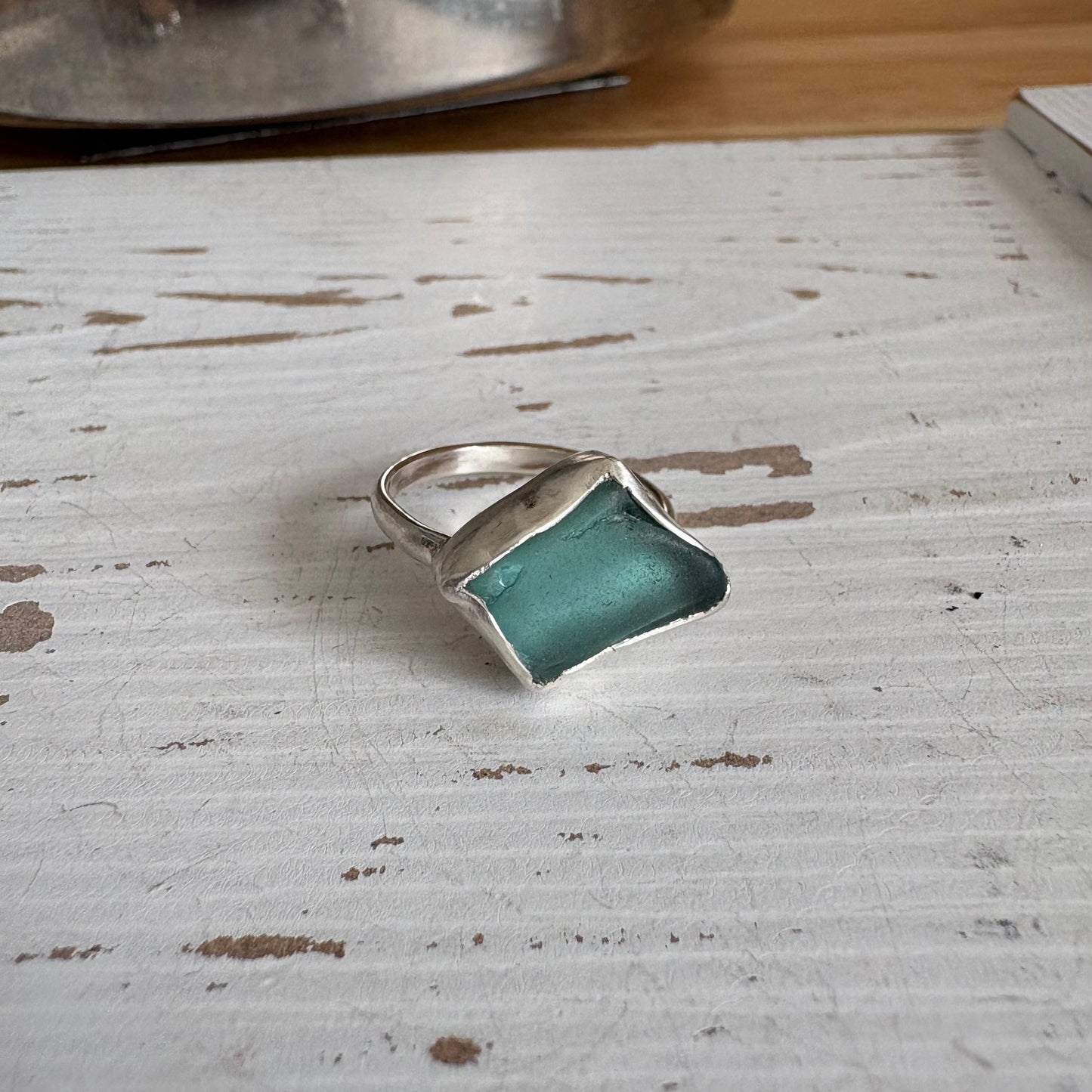 Teal Sea Glass Ring | Rare Cobalt Sea Glass