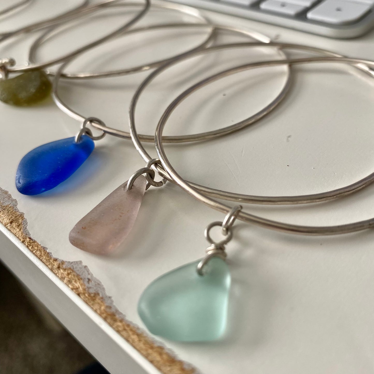 Sterling Silver Sea Glass Bangle Bracelet – Aqua