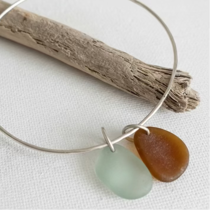 multi color sea glass bangle bracelet