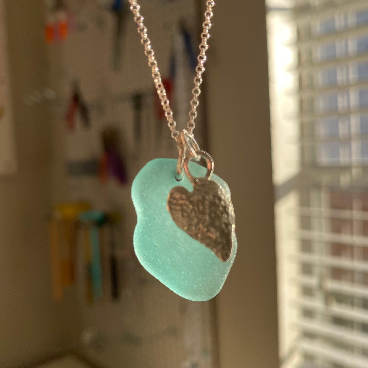 Teal Horizon – Large Organically Shaped Sea Glass Necklace