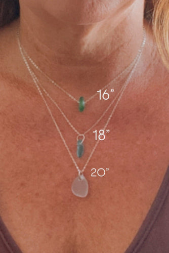 Sea Glass Necklaces showing chain measurements