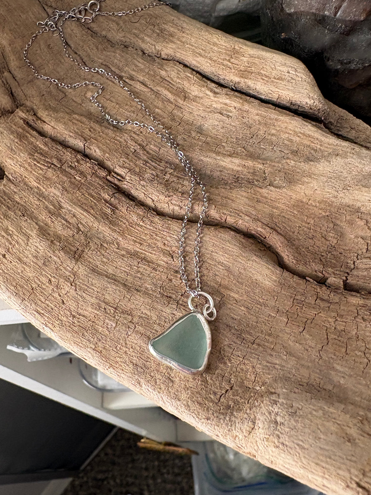 Sky Blue Sea Glass Pendant Necklace