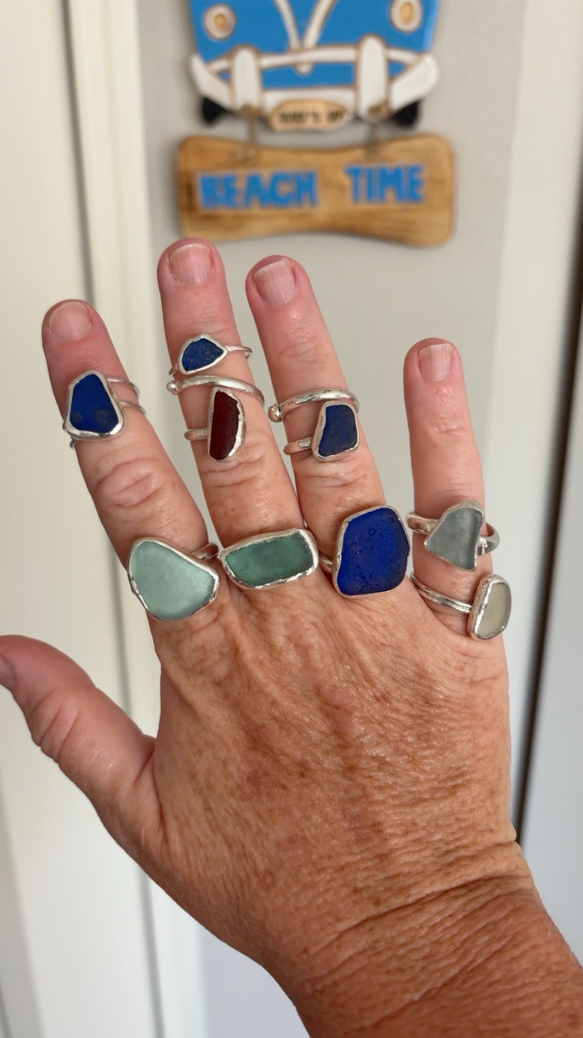 Cobalt Blue Sea Glass Adjustable Ring | Sterling Silver | Genuine Sea Glass