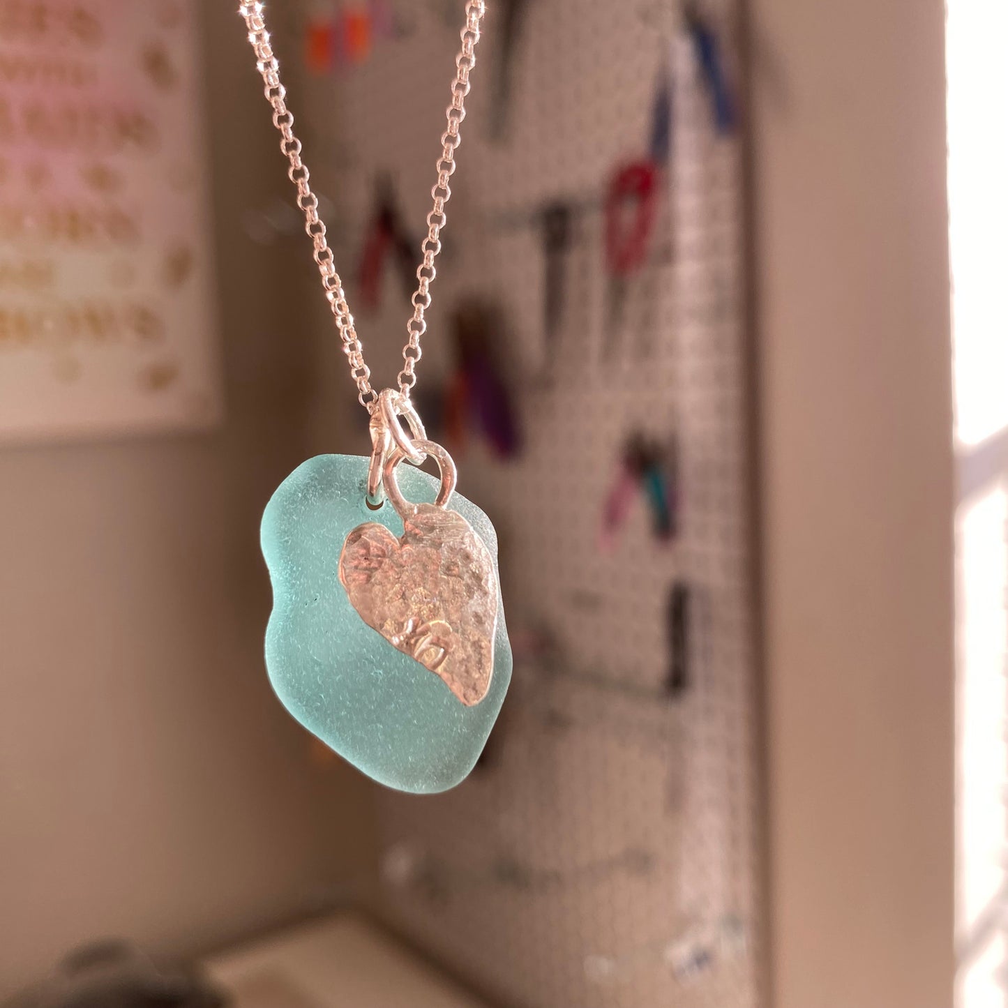 Teal Horizon – Large Organically Shaped Sea Glass Necklace