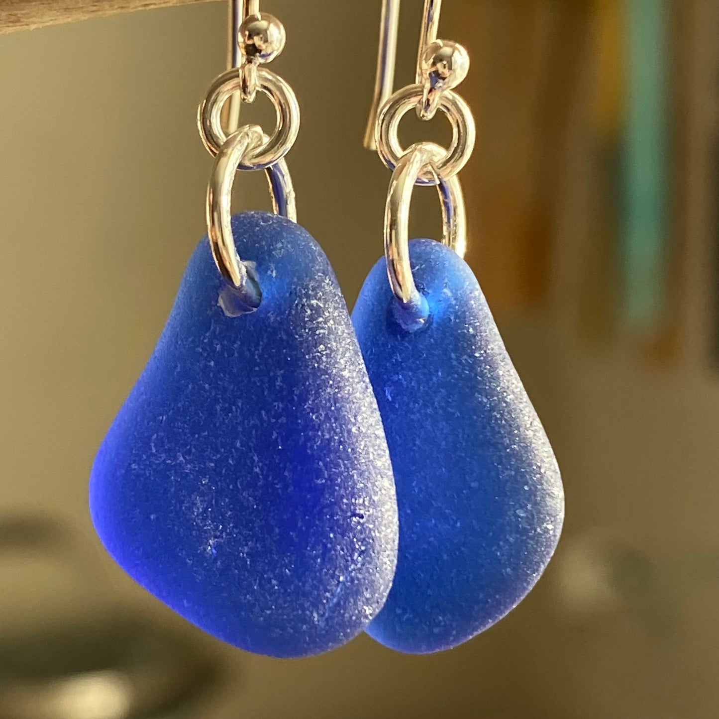 Simple Cobalt Blue sea glass earrings | Dangle Earrings | Silver Beach Glass