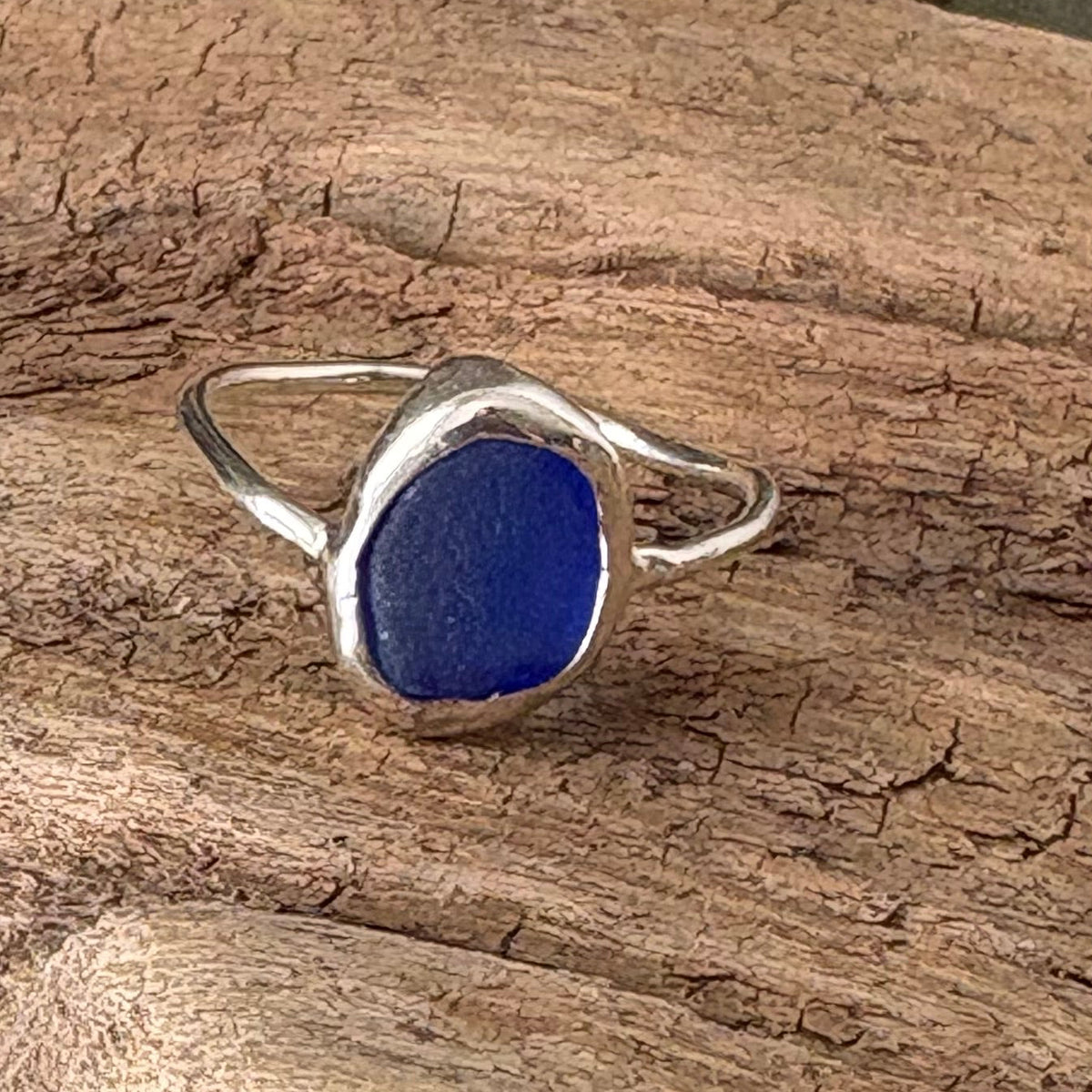 Cobalt Blue Sea Glass Sterling Silver Ring