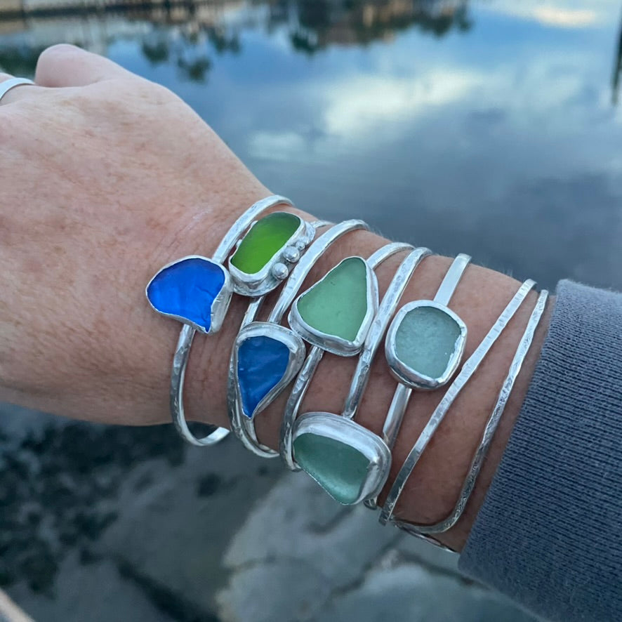 Sterling Silver Sea Glass Cuff Bracelet | Made to Order