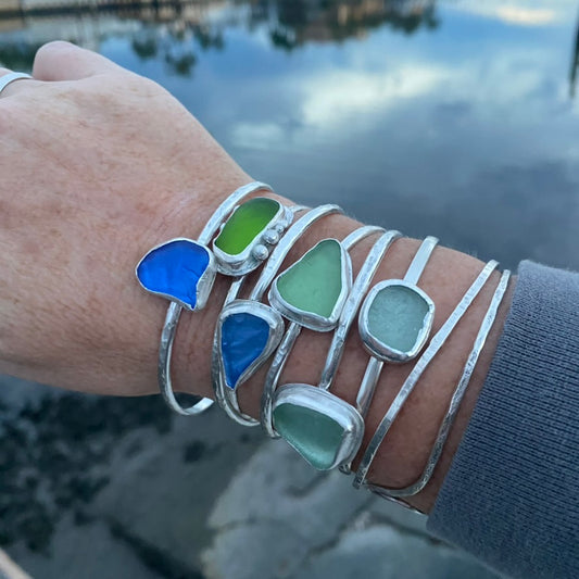 Sterling Silver Sea Glass Cuff Bracelet | Made to Order