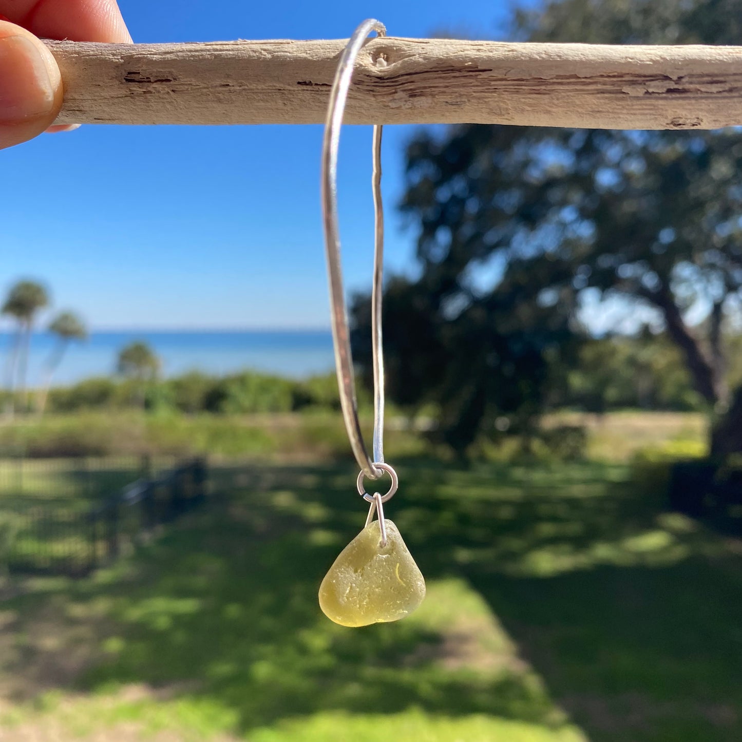 Sterling Silver Sea Glass Bangle Bracelet – Citron