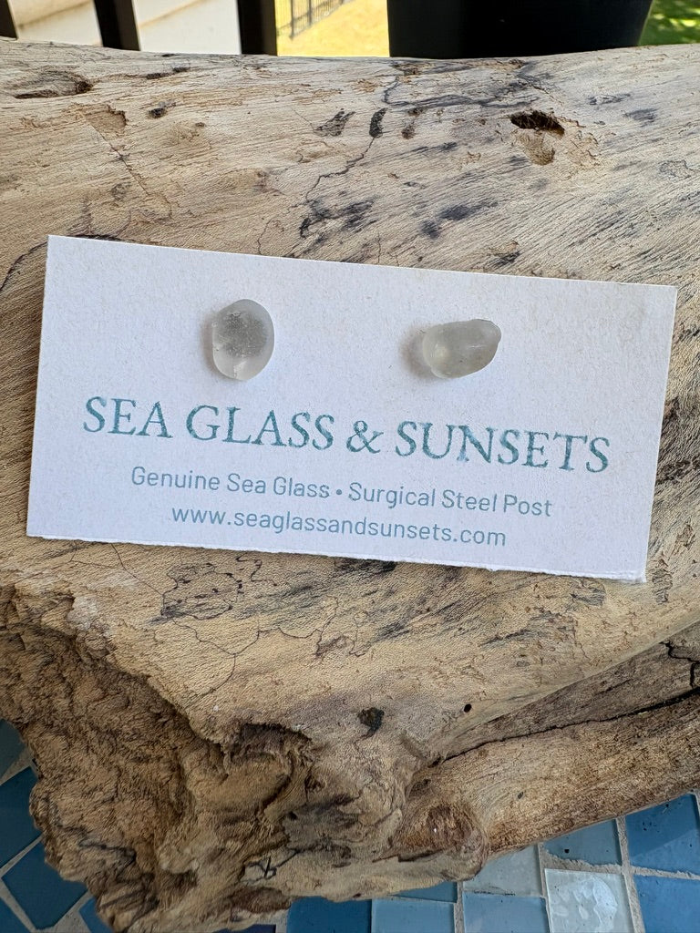 Clear Sea Glass Stud Earrings – Surgical Steel Posts