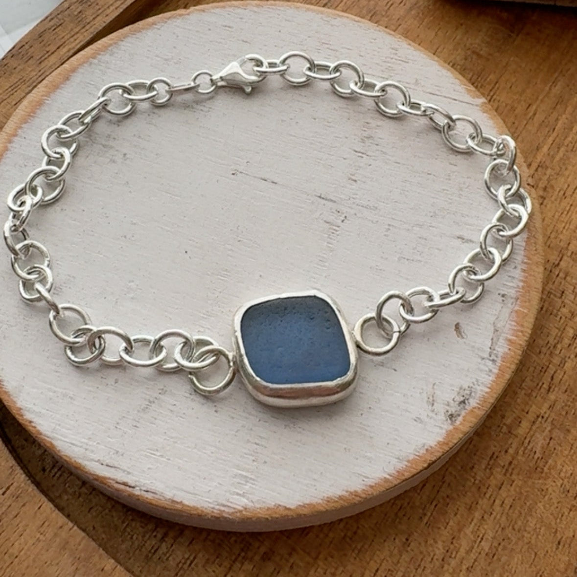 Sea to Shining Sea | Cornflower Blue Sea Glass Sterling Silver Classic Link Bracelet
