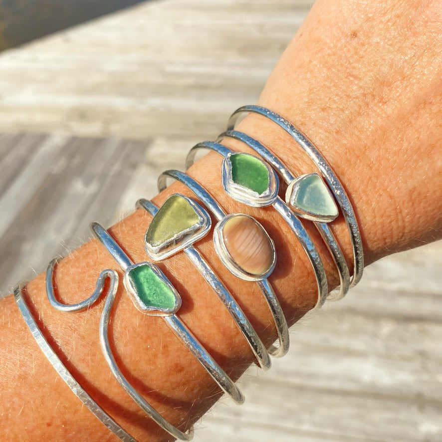 Sterling Silver Sea Glass Cuff Bracelet | Made to Order