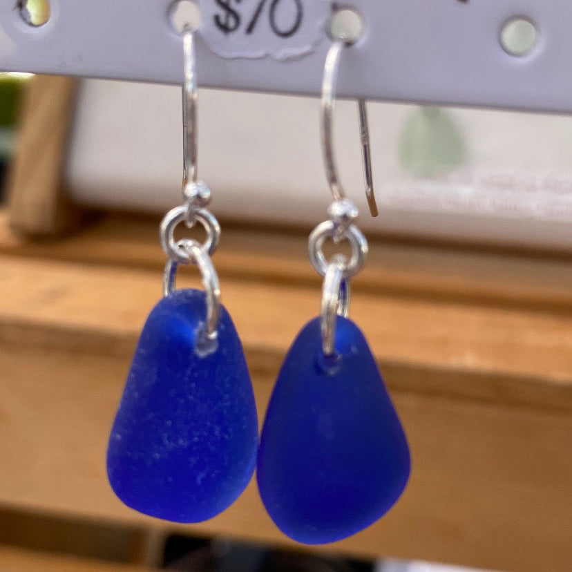 Simple Cobalt Blue sea glass earrings | Dangle Earrings | Silver Beach Glass