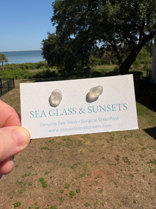 Clear Sea Glass Stud Earrings – Surgical Steel Posts