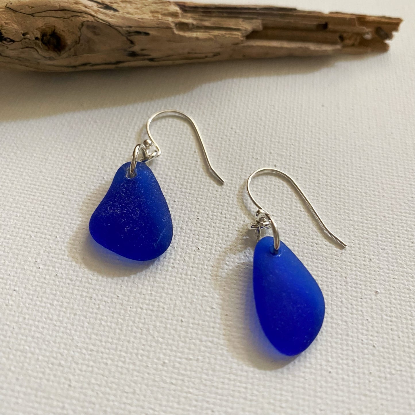 Simple Cobalt Blue sea glass earrings | Dangle Earrings | Silver Beach Glass