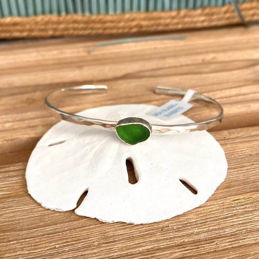 Kelly Green Sea Glass Cuff  Bracelet