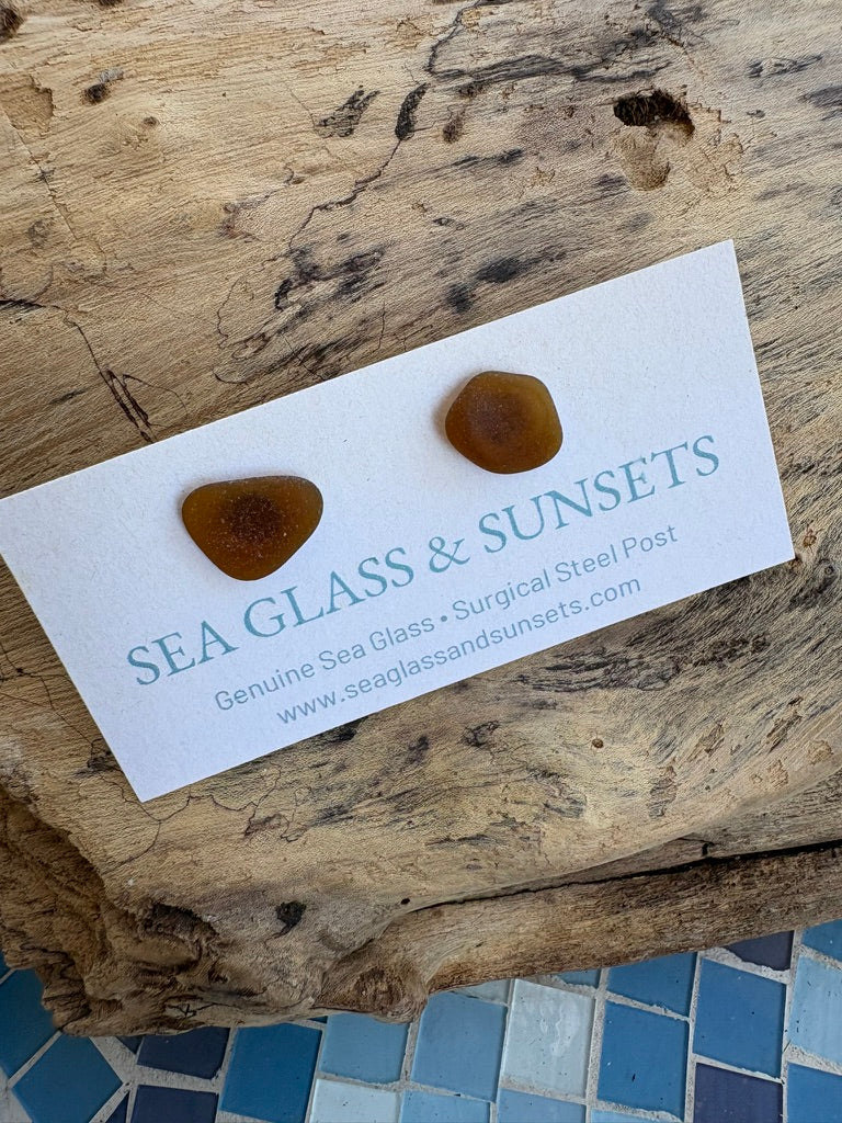 Brown Sea Glass Stud Earrings – Surgical Steel Posts