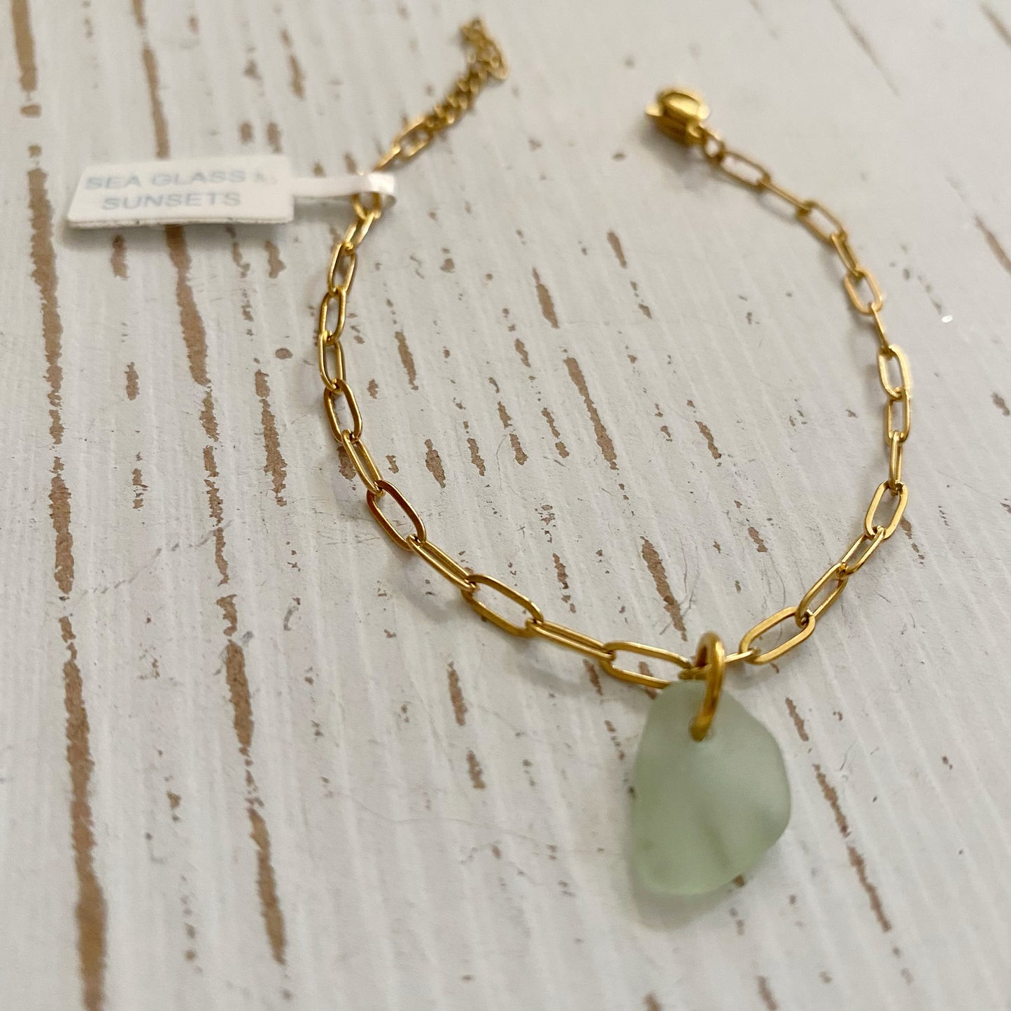Small Gold Paperclip sea glass bracelet