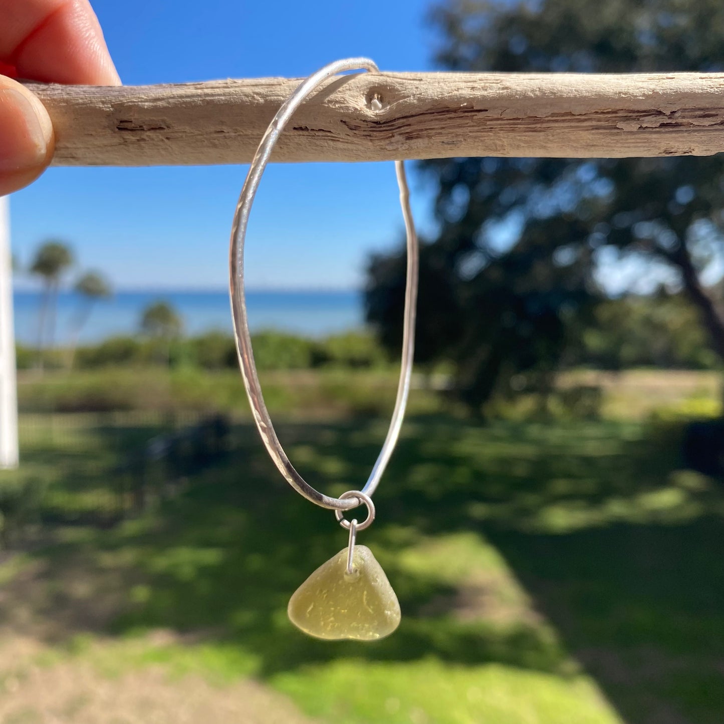 Sterling Silver Sea Glass Bangle Bracelet – Citron