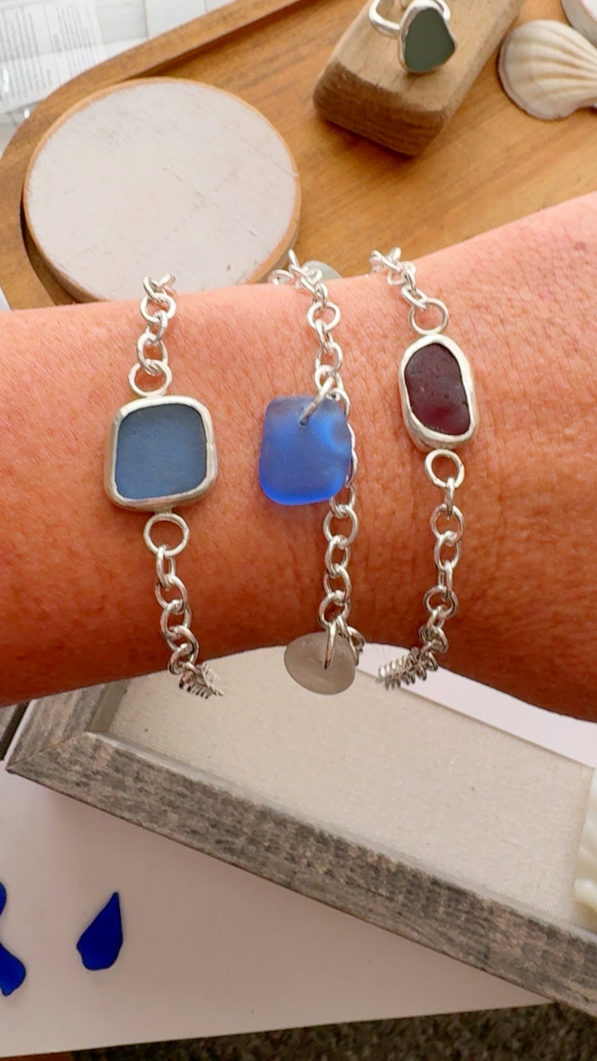 Sea to Shining Sea | Multi-Color Genuine Sea Glass Charm Bracelet | Sterling Silver