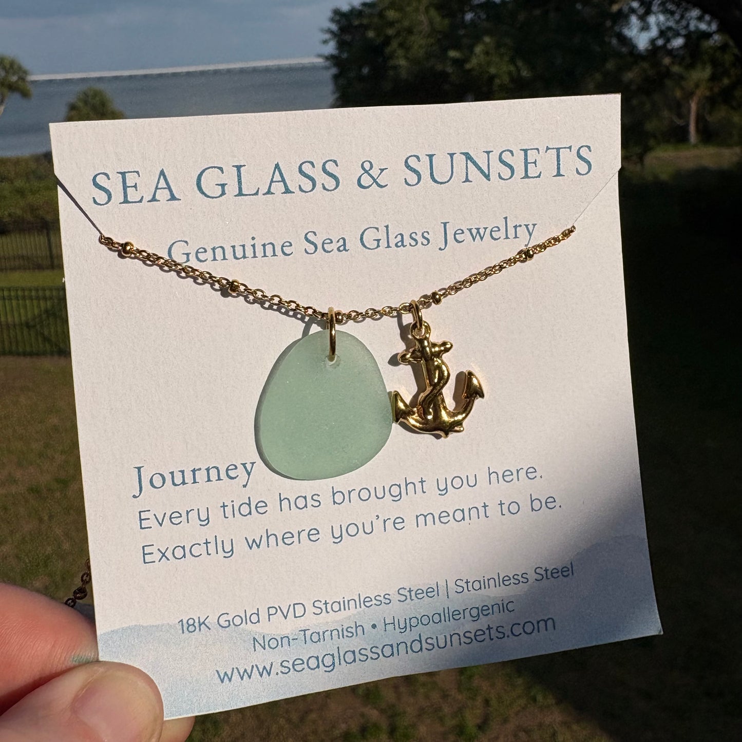 18k Gold Anchor & Sea Foam Sea Glass Chain (18-20”)