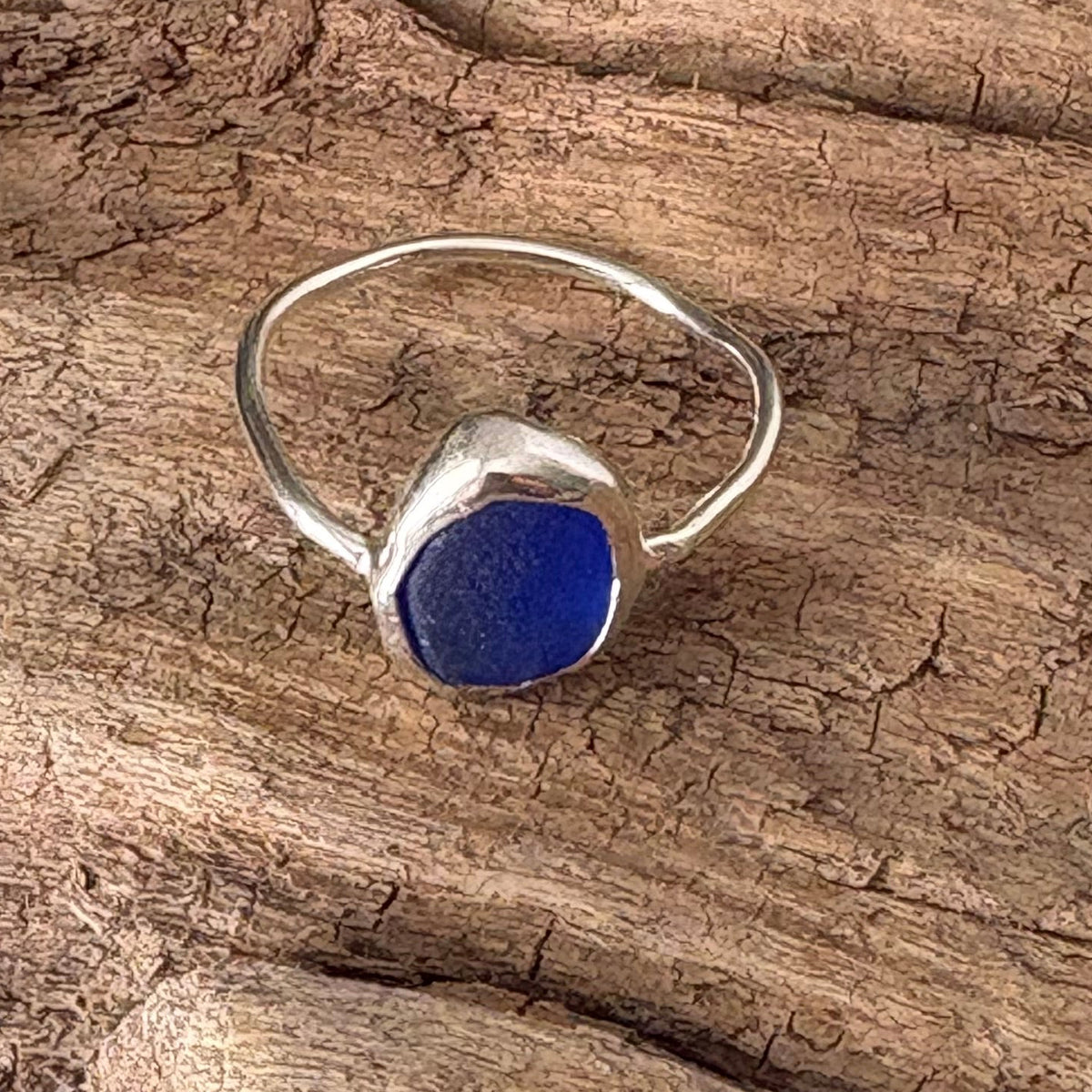 Cobalt Blue Sea Glass Sterling Silver Ring