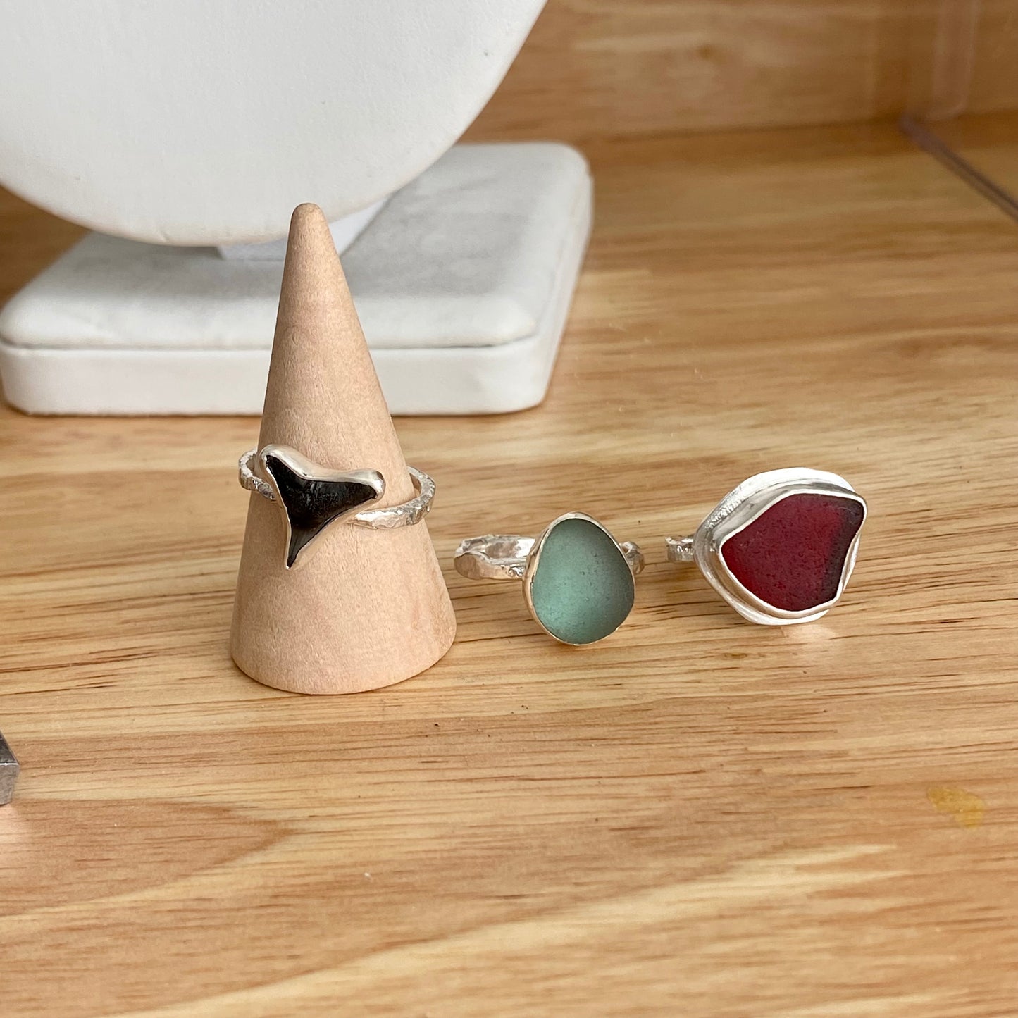 Cornflower Blue Sea Glass Bezel Ring – Sterling Silver (Size 9)