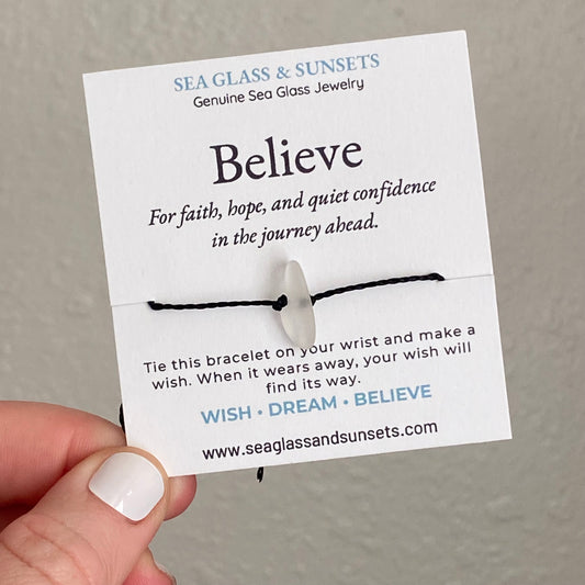 Believe sea glass wish bracelet