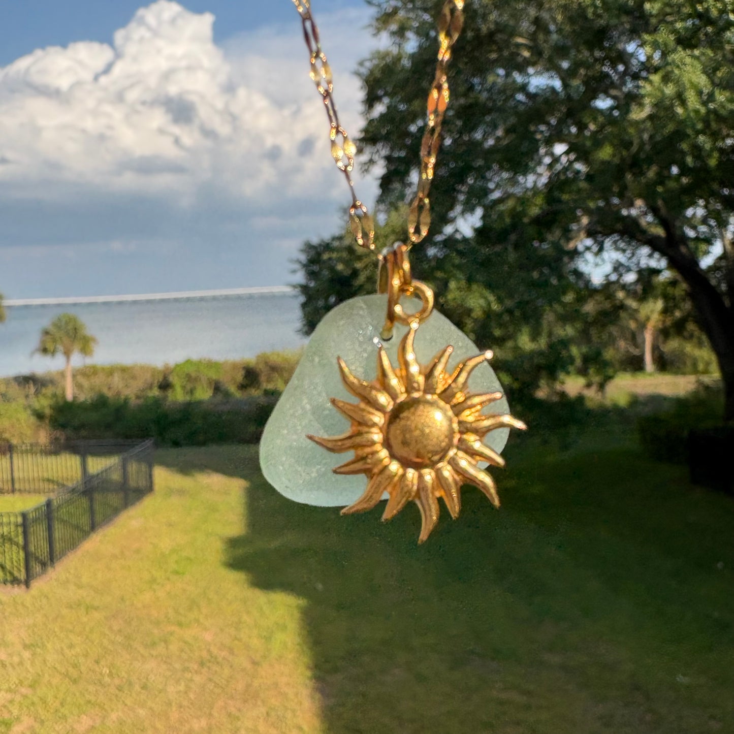 18k Gold Sun & Sea Foam Sea Glass Chain (20”)