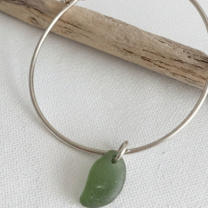 Sterling Silver Sea Glass Bangle Bracelet – Olive Green